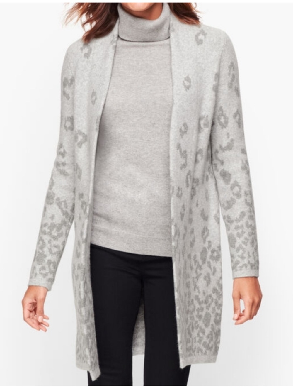 Talbots Ombre Animal Print Flyaway Cardigan Light Gray Size MP